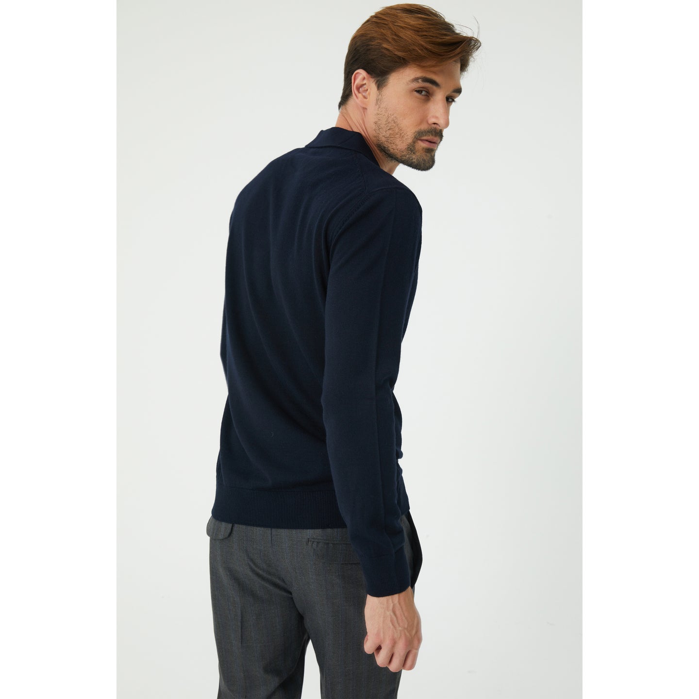 Dark Navy Wool Blend Half-Zip Sweater
